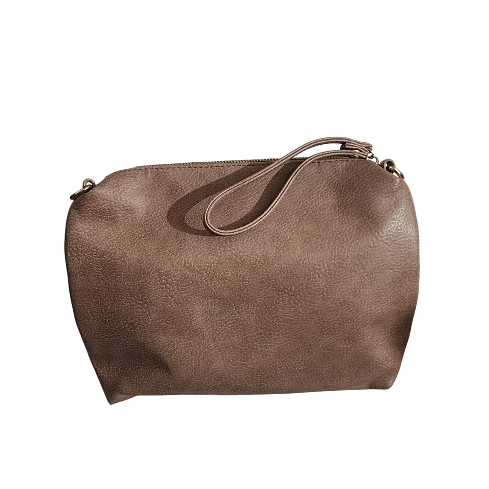 Steve Madden Taupe Pebbled Vegan Leather Wristlet Pouch Clutch Bag